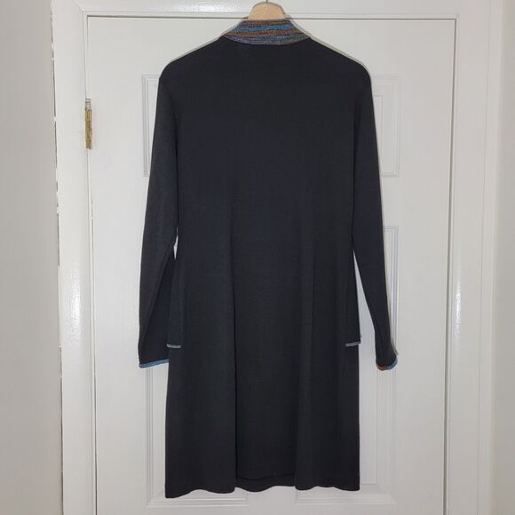 VTG Carole Little Wool Blend KnitJacket Dress Set Black With Multicolor Trim M - Picture 3 of 16